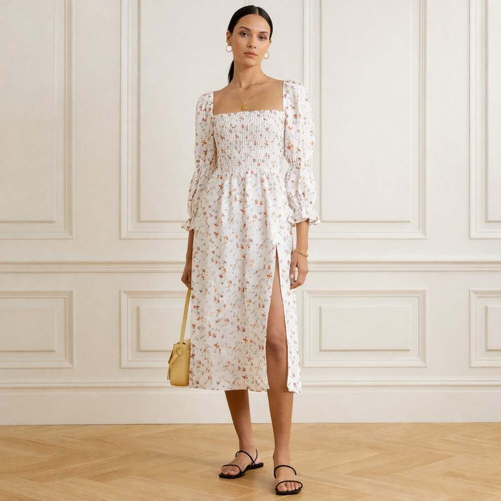 Reformation Hyland Linen Dress in Gabrielle Floral Split hem size L